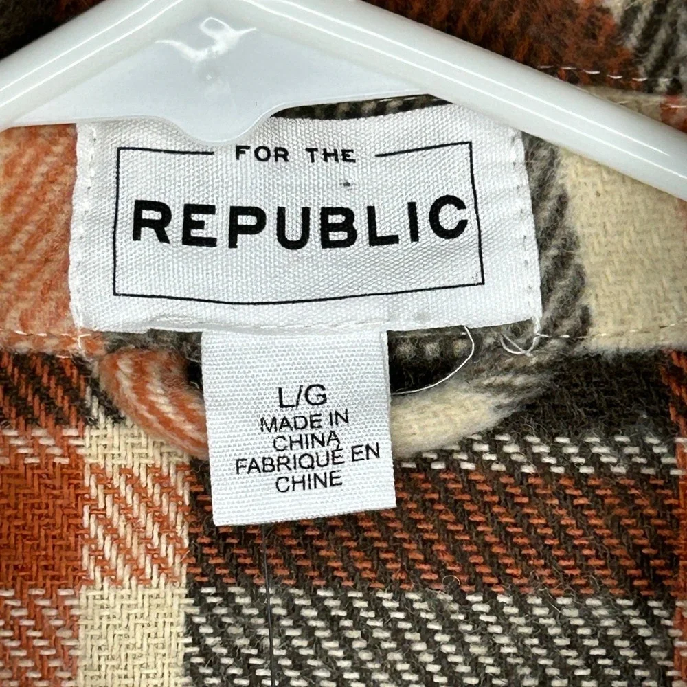 For The Republic Plaid Cropped Flannel Shacket Jacket L NWT Fall Gorpcore Layer